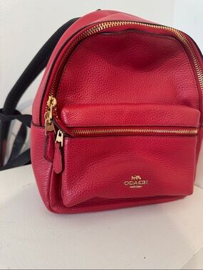 Coach Pebbled Leather Mini Backpack in Red with Gold Hardware